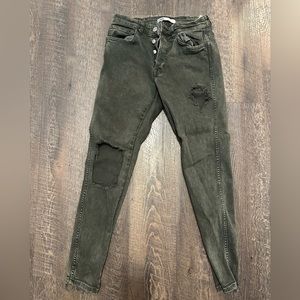 Zara Ripped Jeans Olive Green